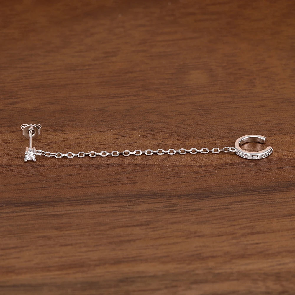 Arete Clip con Cadena y Tassel – Moda para Mujer, Un Solo Piercing