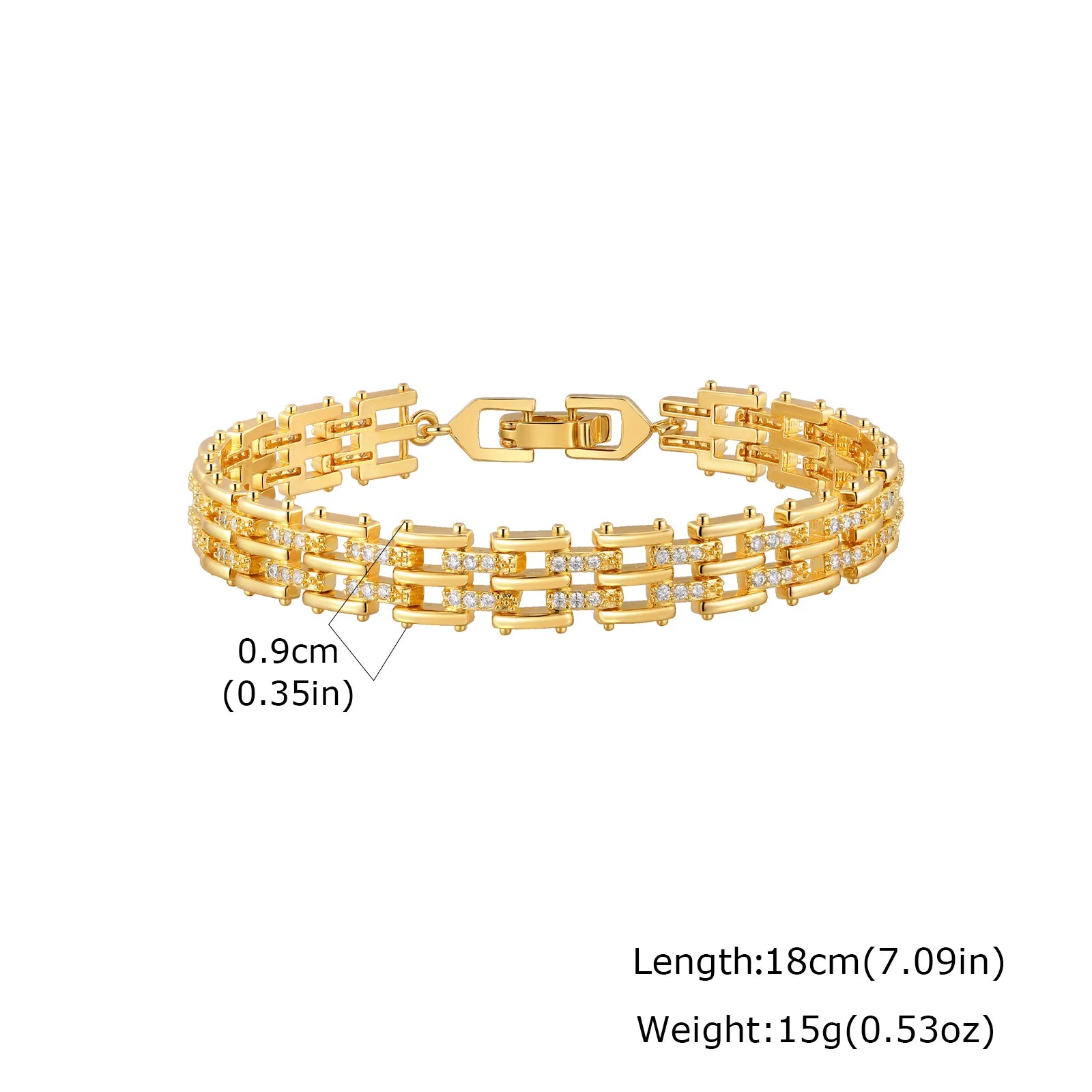 Brazalete Lujo Mujer con Zirconia Cúbica – Pulsera Apilable de Metal Chapado en Oro