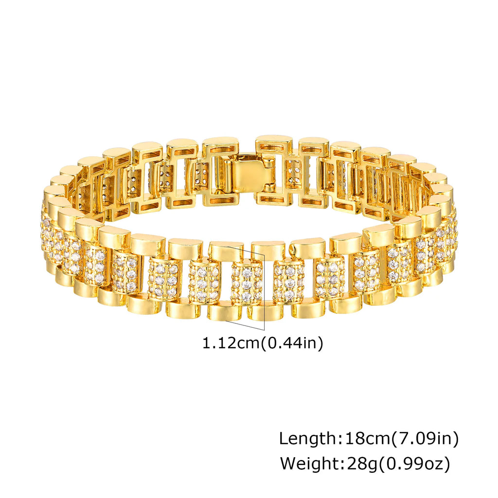 Brazalete Lujo Mujer con Zirconia Cúbica – Pulsera Apilable de Metal Chapado en Oro