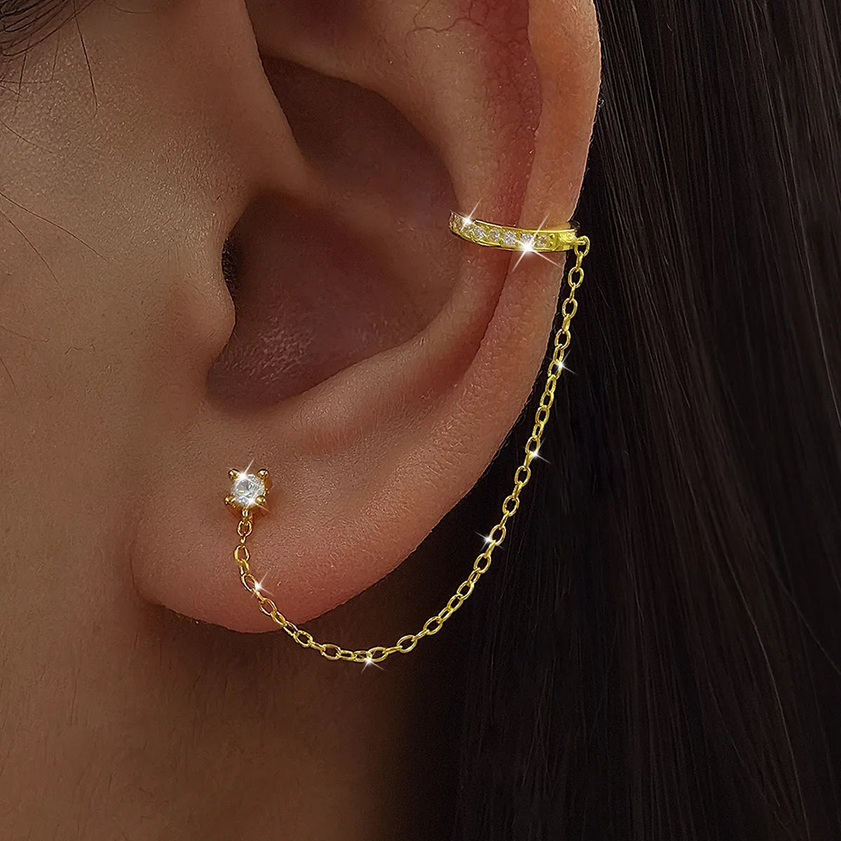 Arete Clip con Cadena y Tassel – Moda para Mujer, Un Solo Piercing