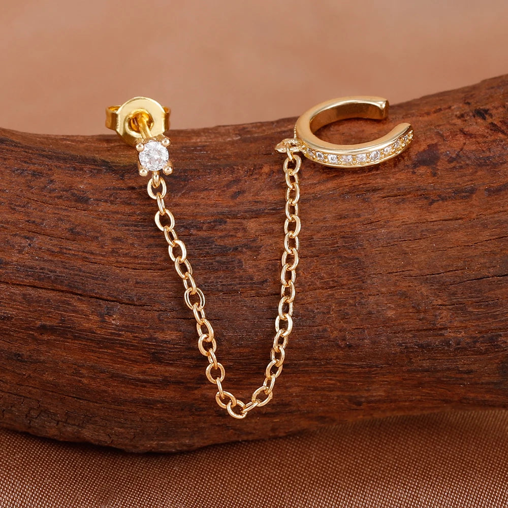 Arete Clip con Cadena y Tassel – Moda para Mujer, Un Solo Piercing