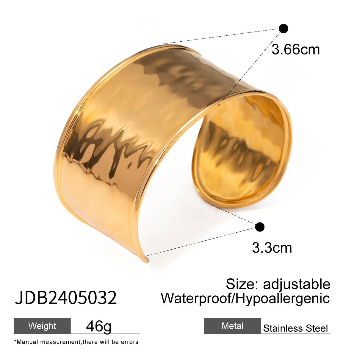 Brazalete Minimalista Apilable – Acero Inoxidable Chapado en Oro 18K, Diseño Martillado para Mujer