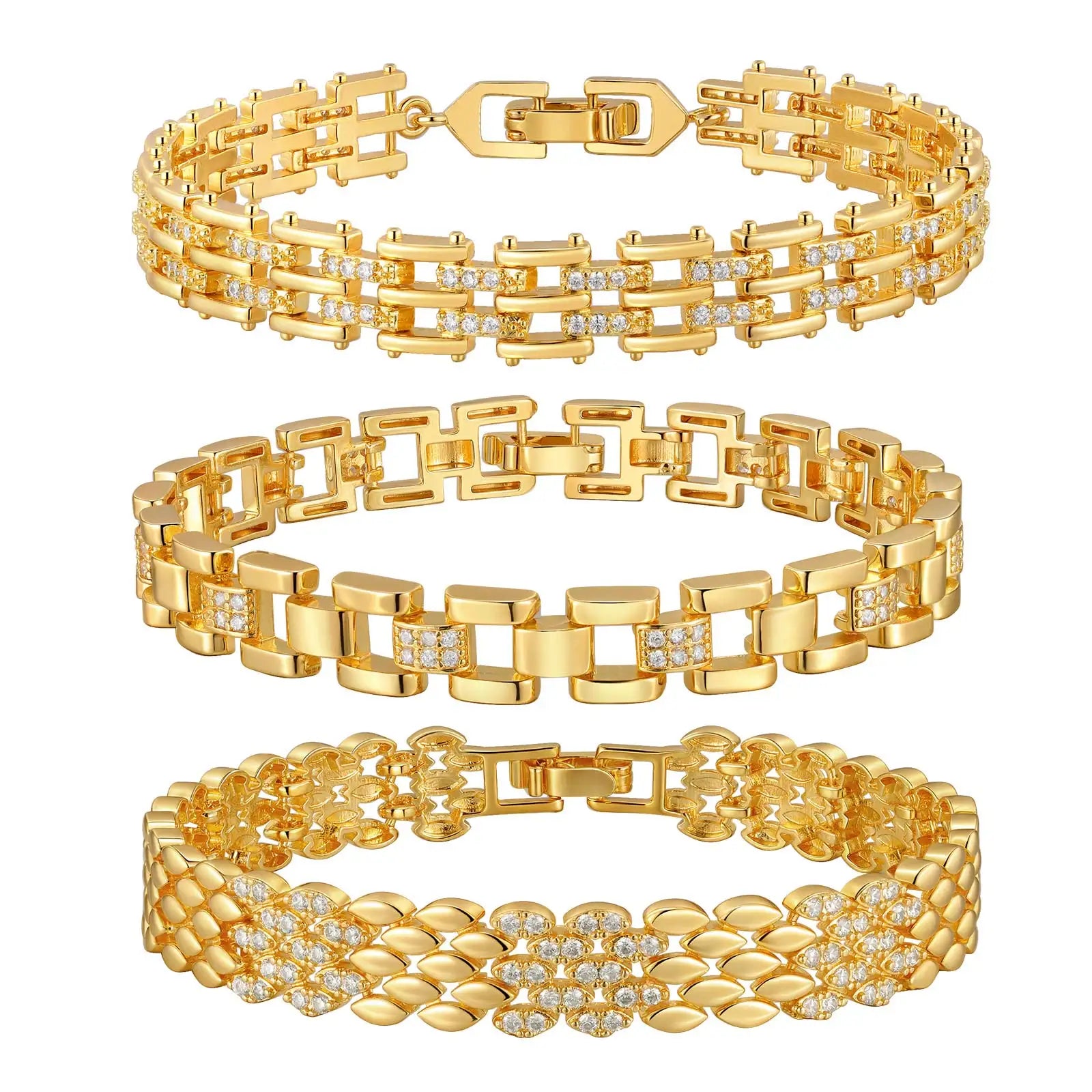 Brazalete Lujo Mujer con Zirconia Cúbica – Pulsera Apilable de Metal Chapado en Oro
