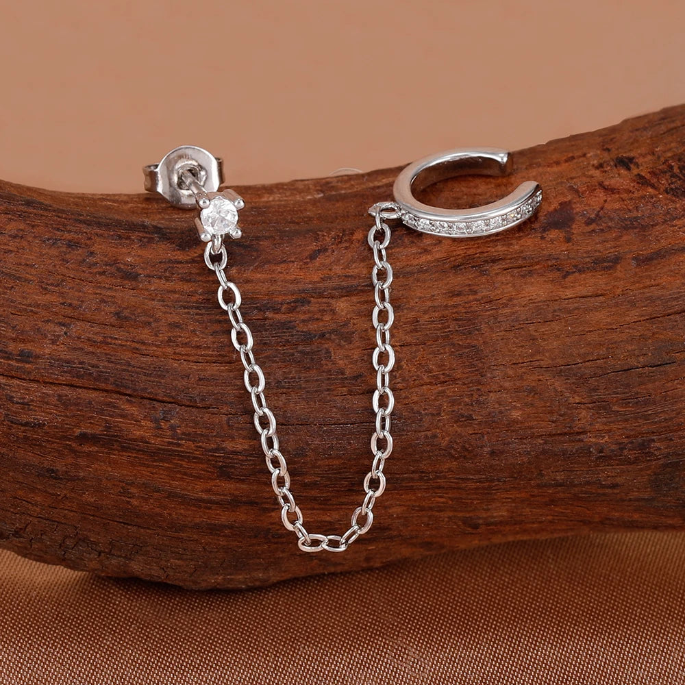 Arete Clip con Cadena y Tassel – Moda para Mujer, Un Solo Piercing