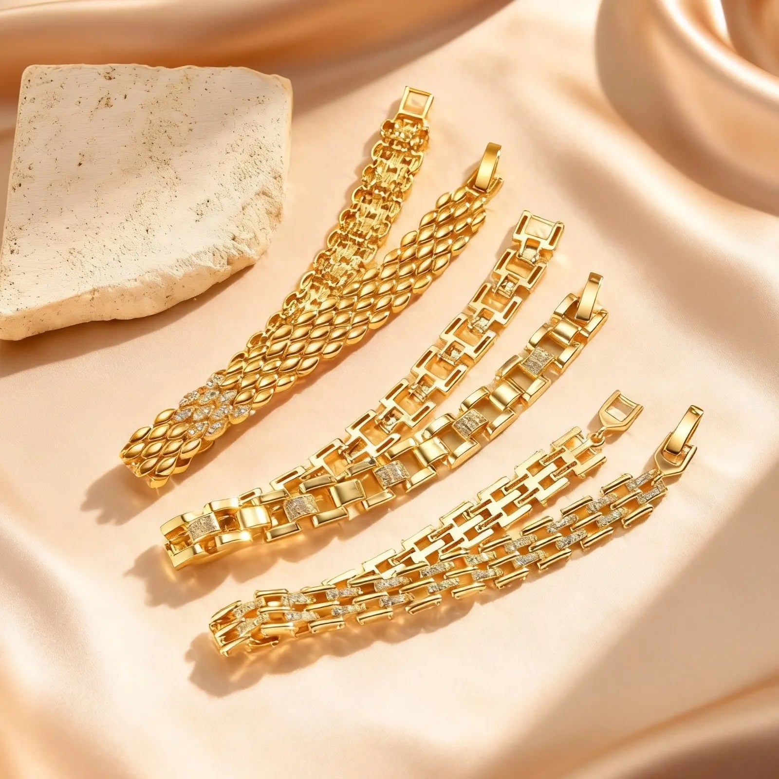 Brazalete Lujo Mujer con Zirconia Cúbica – Pulsera Apilable de Metal Chapado en Oro