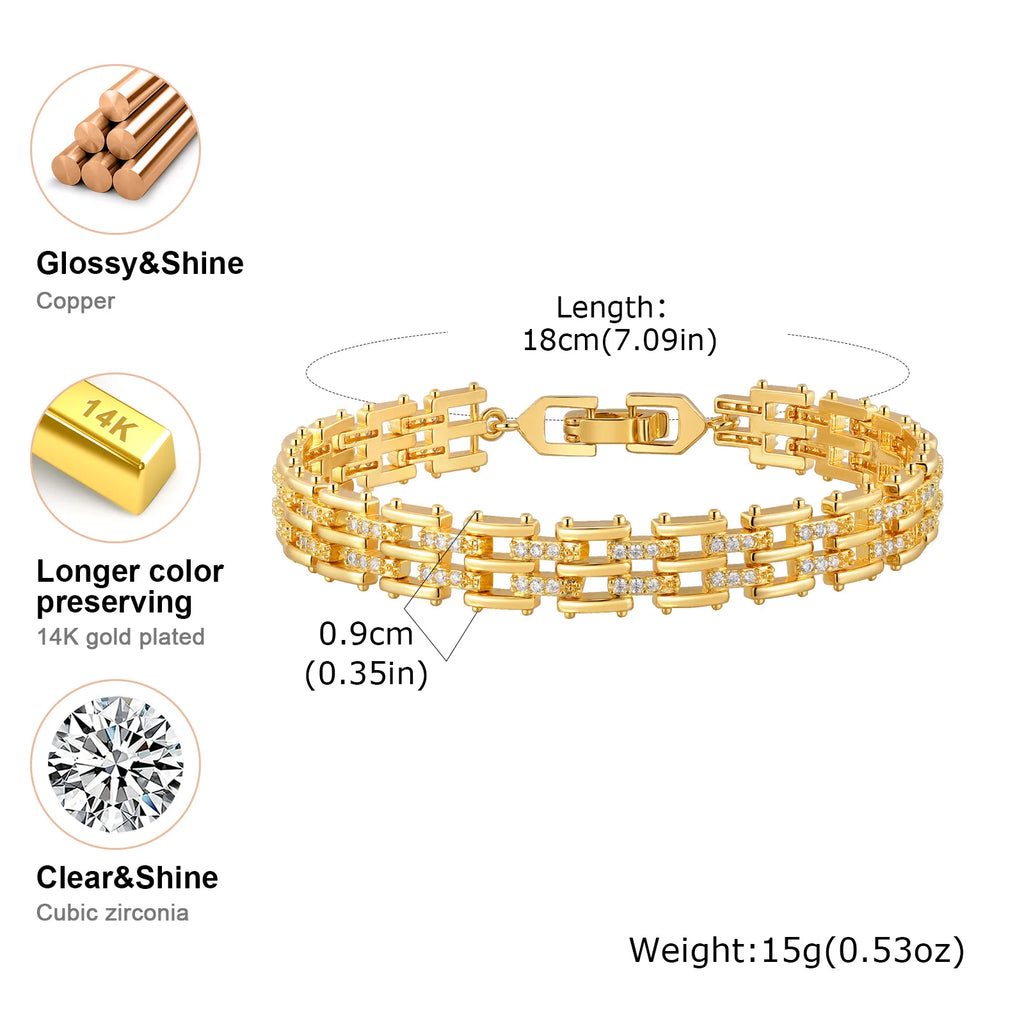 Brazalete Lujo Mujer con Zirconia Cúbica – Pulsera Apilable de Metal Chapado en Oro