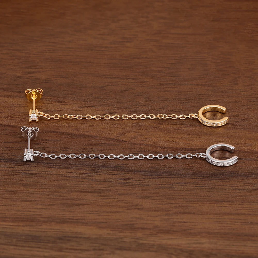 Arete Clip con Cadena y Tassel – Moda para Mujer, Un Solo Piercing